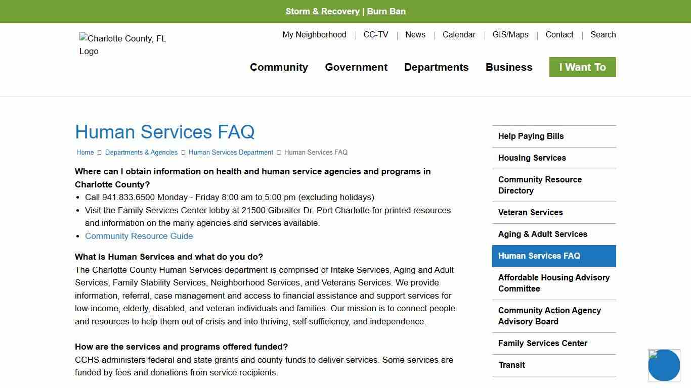 Human Services FAQ | Charlotte County, FL